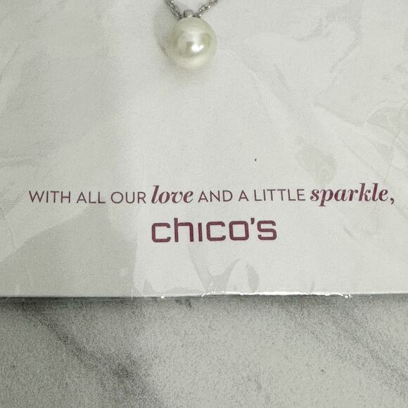 Chicos Silver Tone Faux Pearl Chain Link Necklace NWT Delicate ✨ - Picture 5 of 8
